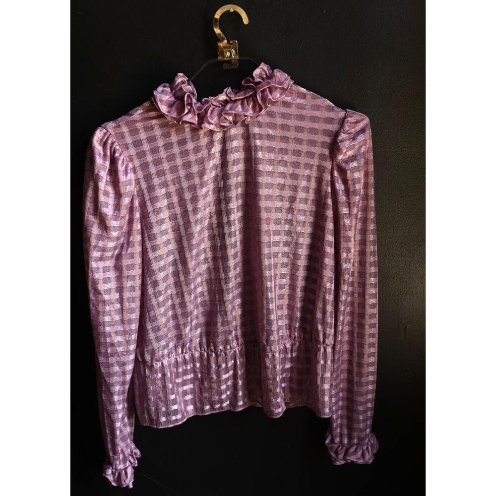 Vintage JC Penny Fashion 70s Mauve Ruffle Sheer Top Clowncore Peasant Open Back